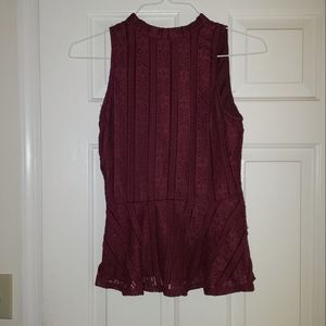 Maroon mock neck lace peplum top Small